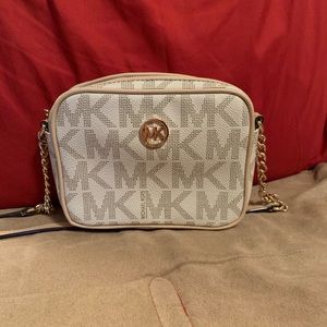 MK white monogram cross body